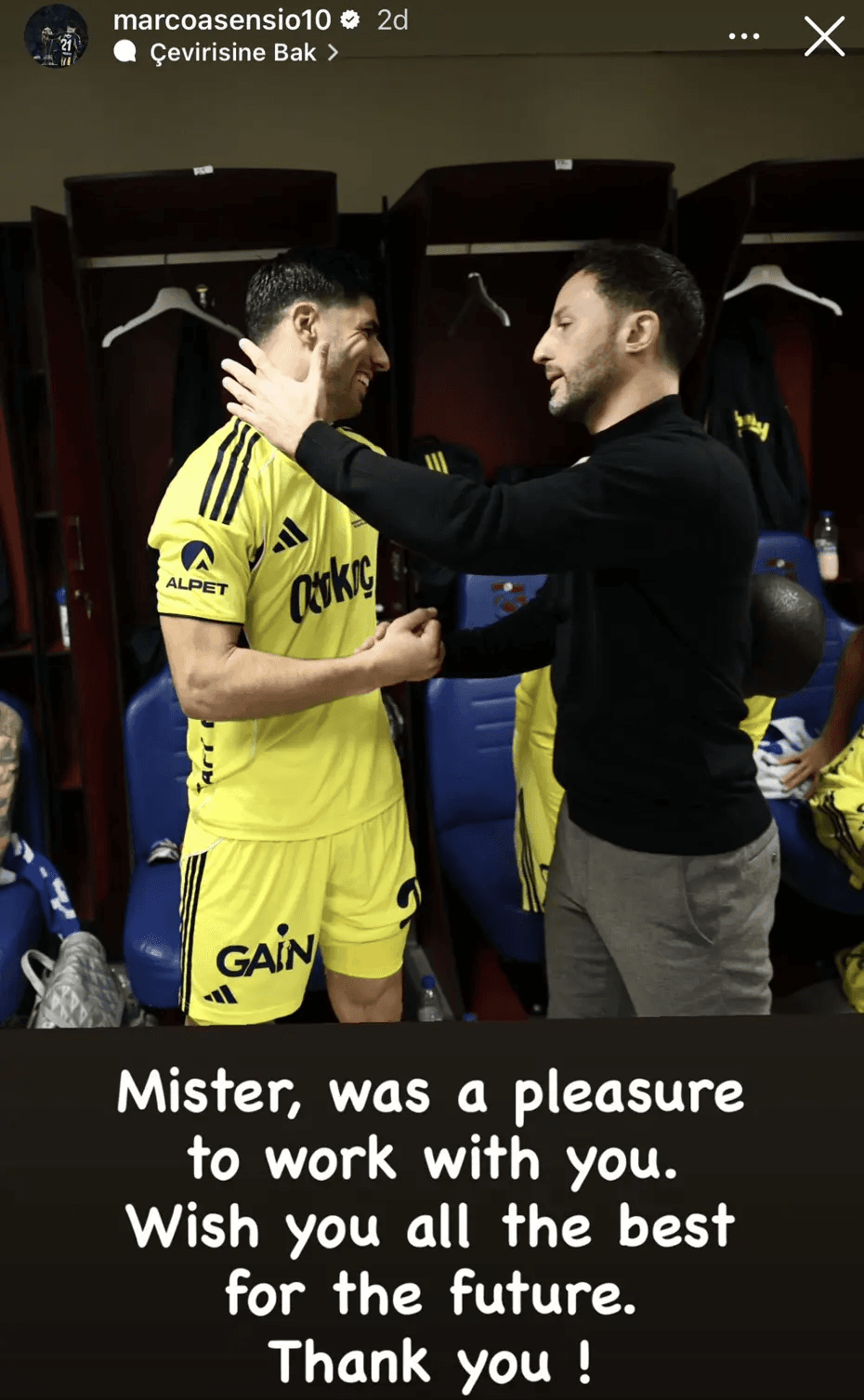 Marco Asensio'nun Domenico Tedesco paylaşımı