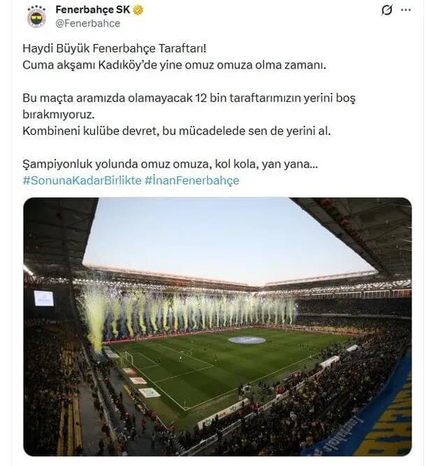 Fenerbahçe'nin Çaykur Rizespor maçı paylaşımı