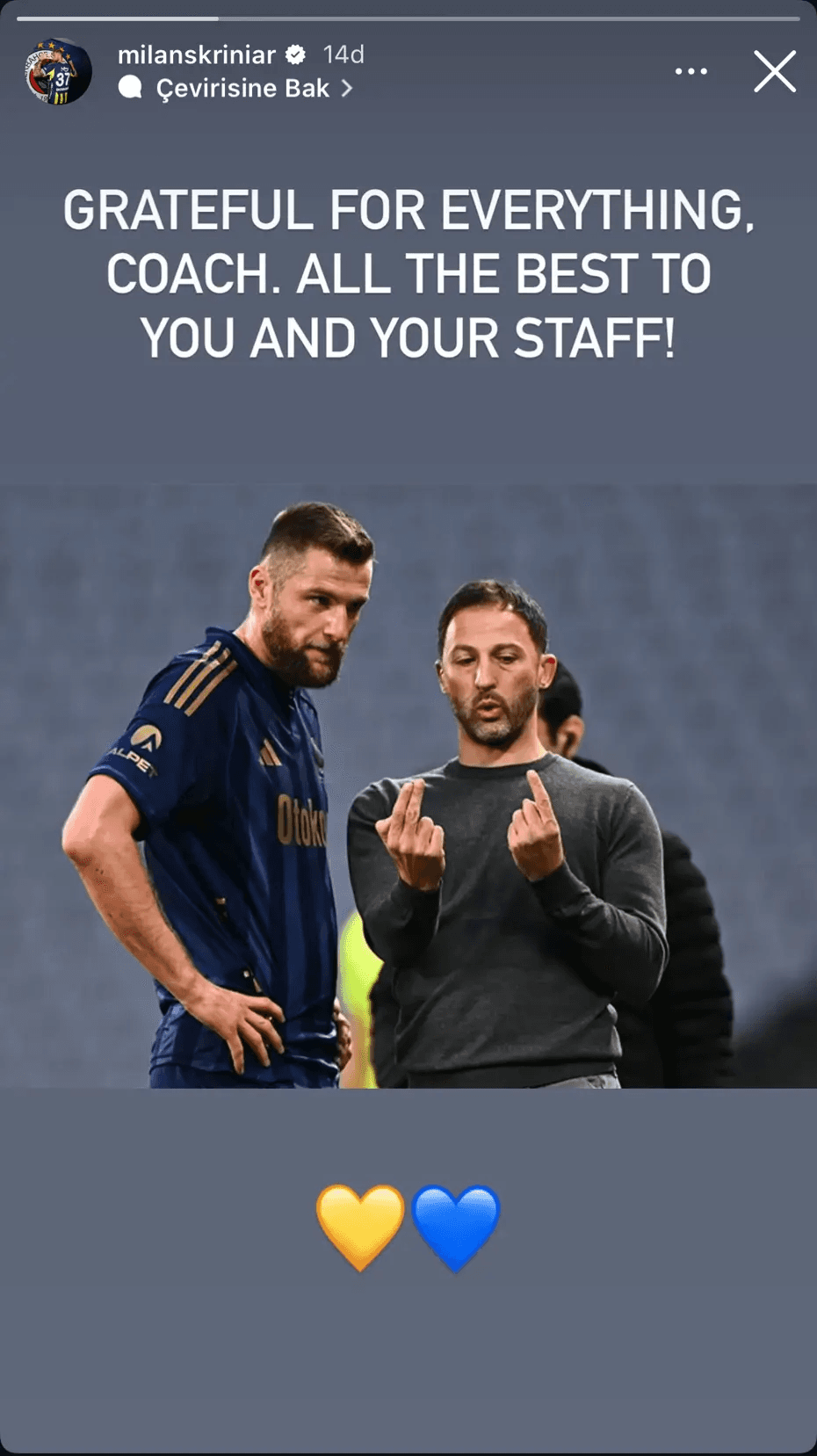 Milan Skriniar'ın&nbsp;Domenico Tedesco paylaşımı