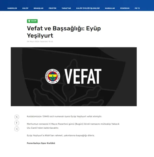 Fenerbahçe'den Eyüp Yeşilyurt açıklaması