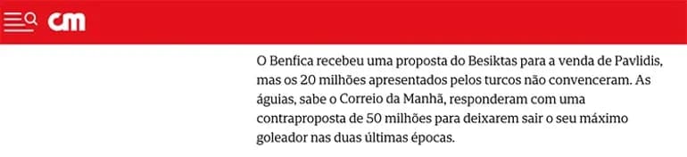 Correio da Manhã gazetesinde yer alan haber