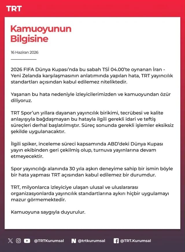 TRT'den açıklama