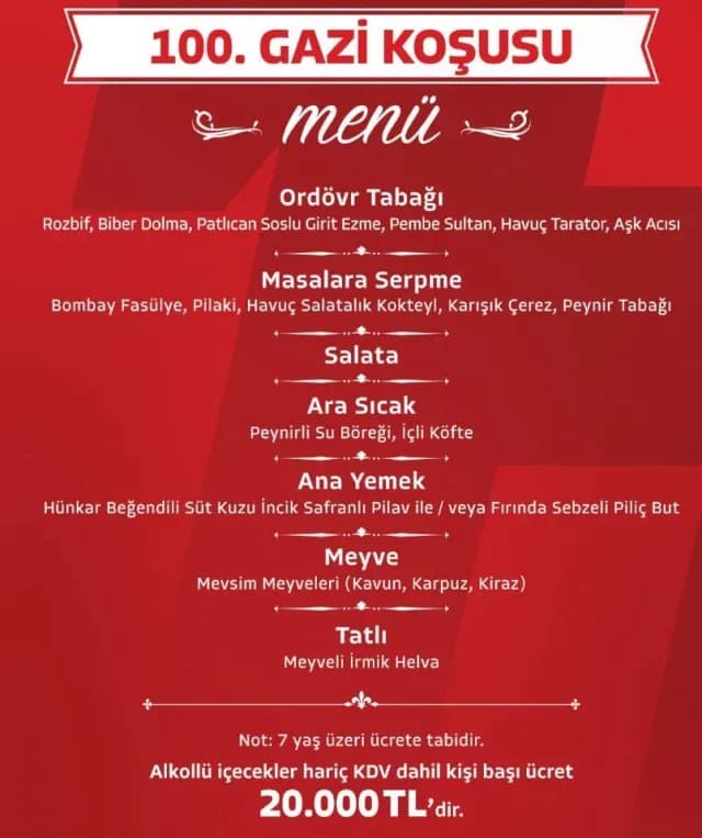 Özel menünün fiyatı