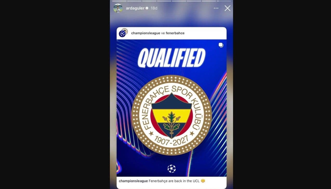 Arda Güler'in Fenerbahçe paylaşımı