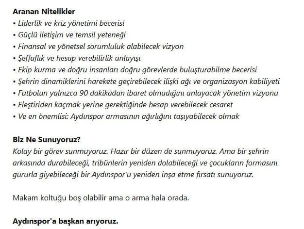 Aydınspor kulüp başkanı ilanı