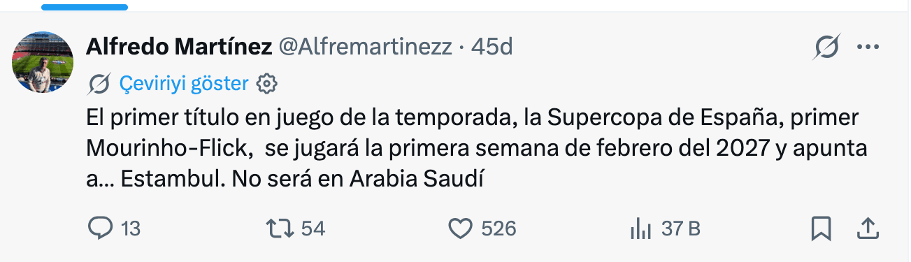Alfredo Martinez'in konuyla ilgili paylaştığı tweet