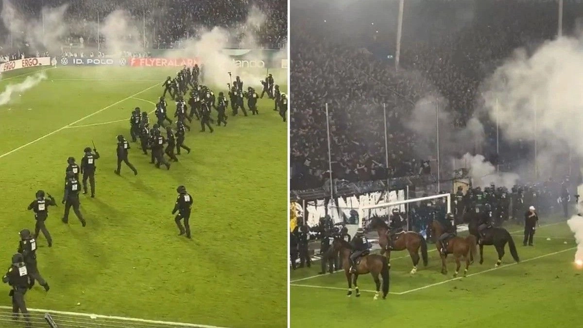 Mannheim-Kaiserslautern maçında ortalık karıştı! Atlı polisler sahaya girdi