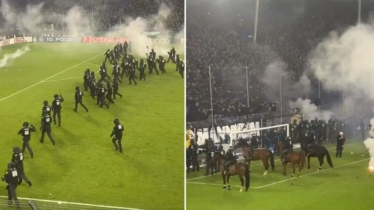 Mannheim-Kaiserslautern maçında ortalık karıştı! Atlı polisler sahaya girdi